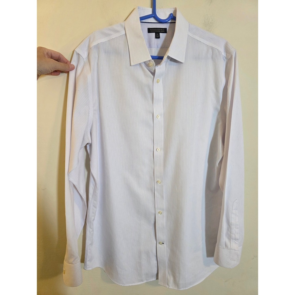 Banana Republic Mens XL Tailored‎ Slim Fit Non-Iron Dress Shirt Violet Stripe